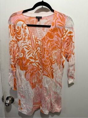 Talbots Plus Floral Knit TunicTop - White, Orange & Pink  0X / XL